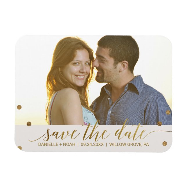 Gold Polka Dots Save the Date Photo Magnet (Horizontal)