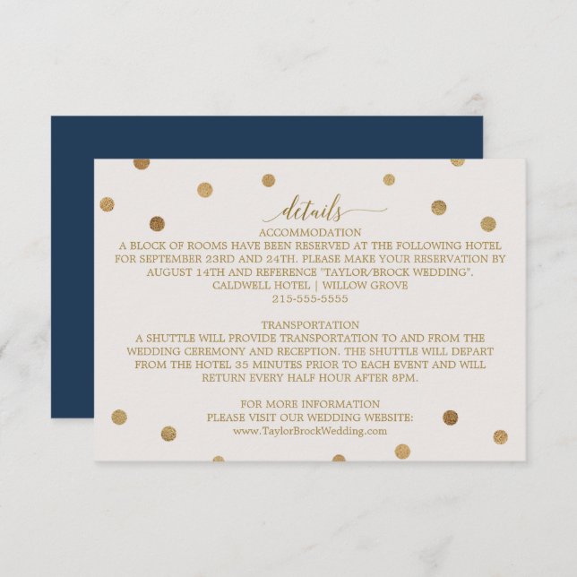 Gold Polka Dots Wedding Details Enclosure Card (Front/Back)