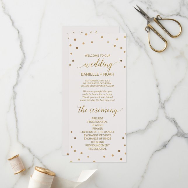 Gold Polka Dots Wedding Program Programme (Front/Back In Situ)