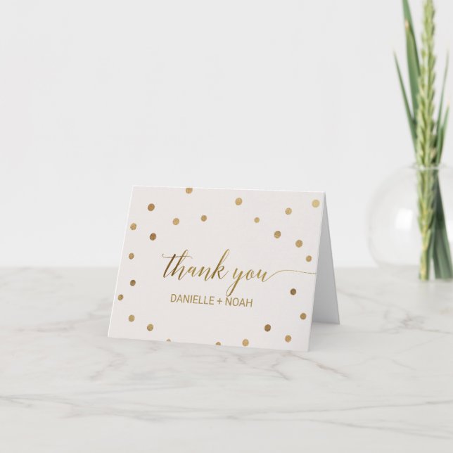 Gold Polka Dots Wedding Thank You Card (Front)
