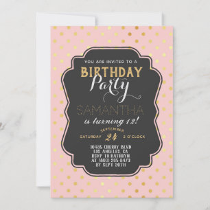 Gold Polkadot Birthday Invitation