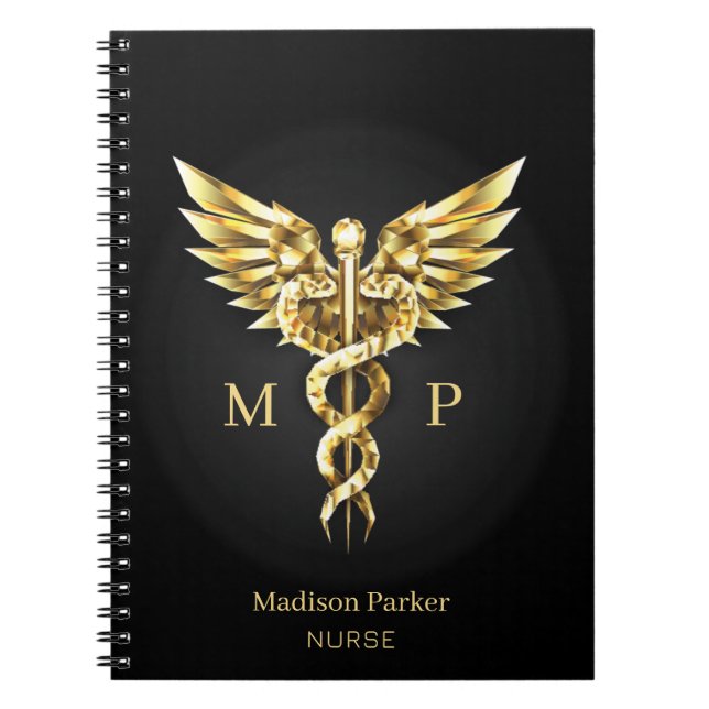 Gold Polygonal Caduceus   Notebook (Front)