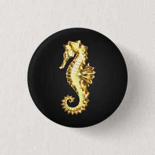 Gold Polygonal Seahorse 3 Cm Round Badge