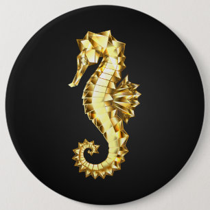 Gold Polygonal Seahorse 6 Cm Round Badge