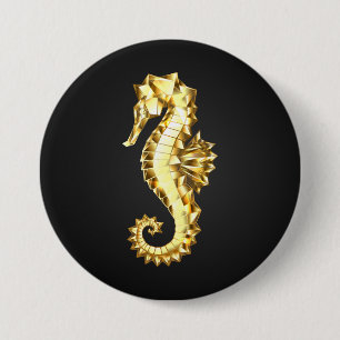 Gold Polygonal Seahorse 7.5 Cm Round Badge
