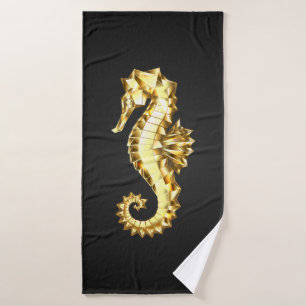 Gold Polygonal Seahorse Bath Towel