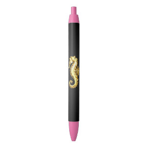 Gold Polygonal Seahorse Black Ink Pen
