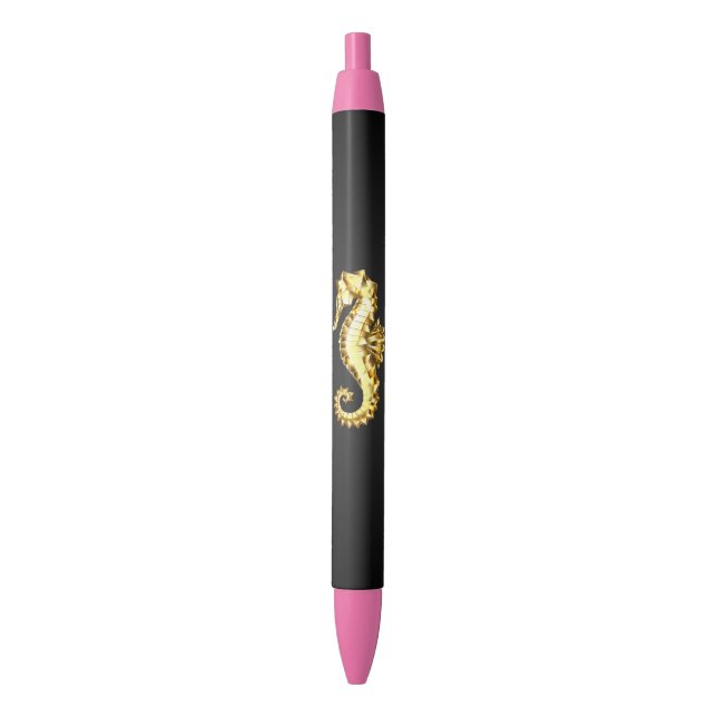 Gold Polygonal Seahorse Black Ink Pen (Front Vertical)