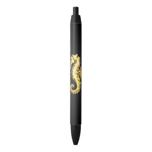 Gold Polygonal Seahorse Black Ink Pen
