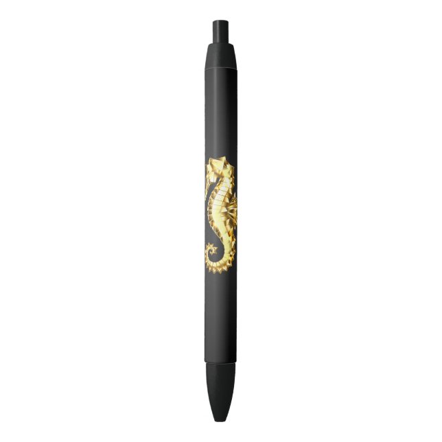 Gold Polygonal Seahorse Black Ink Pen (Front Vertical)