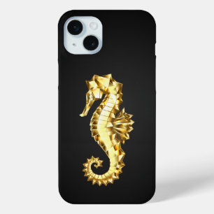 Gold Polygonal Seahorse iPhone 15 Mini Case