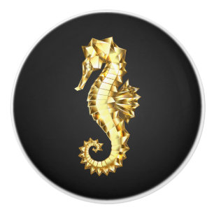 Gold Polygonal Seahorse Ceramic Knob