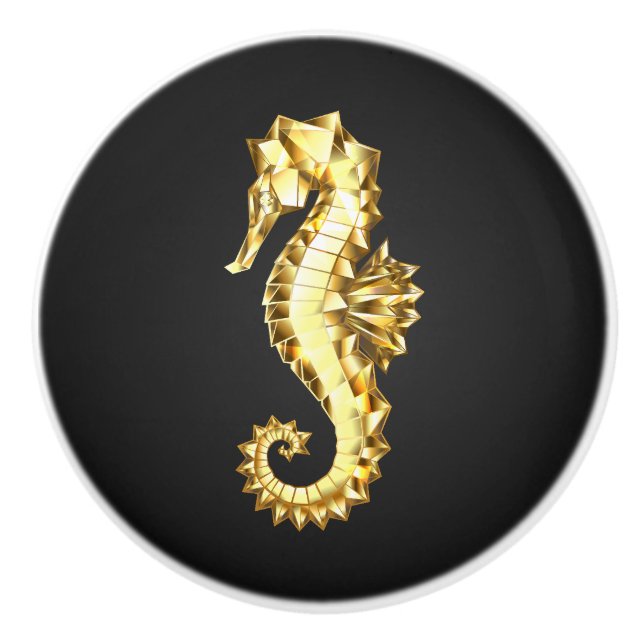 Gold Polygonal Seahorse Ceramic Knob (Front)