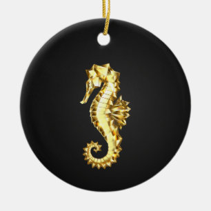 Gold Polygonal Seahorse Ceramic Tree Decoration