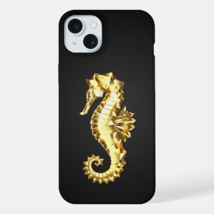 Gold Polygonal Seahorse iPhone 15 Plus Case