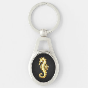 Gold Polygonal Seahorse Key Ring