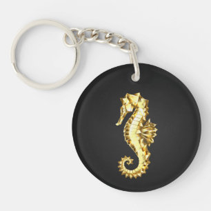 Gold Polygonal Seahorse Key Ring