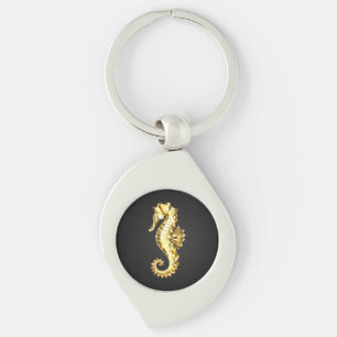 Gold Polygonal Seahorse Key Ring