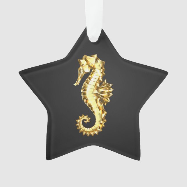 Gold Polygonal Seahorse Ornament (Front)