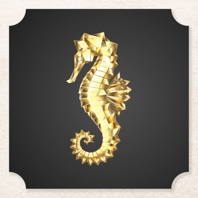 Gold Polygonal Seahorse Paper Coaster (Front)