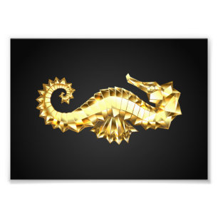 Gold Polygonal Seahorse Photo Print