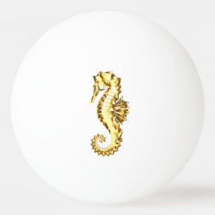Gold Polygonal Seahorse Ping Pong Ball
