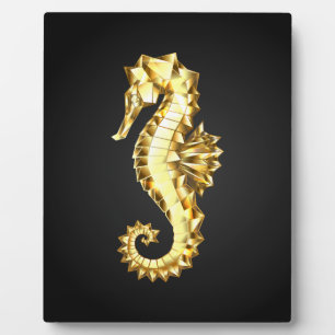 Gold Polygonal Seahorse Plaque