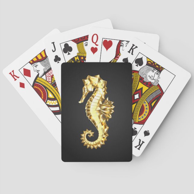 Gold Polygonal Seahorse Playing Cards (Back)