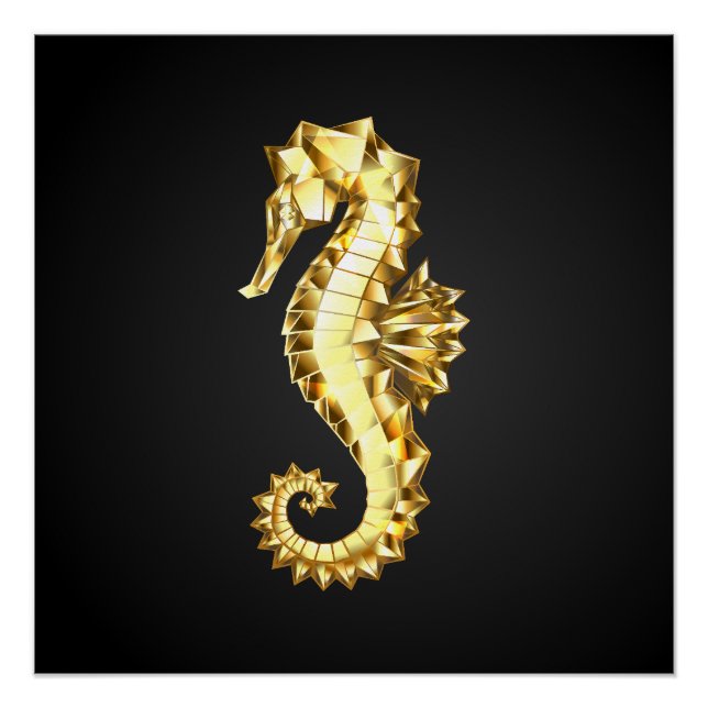 Gold Polygonal Seahorse Poster (Front)