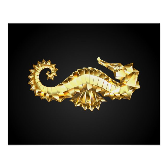 Gold Polygonal Seahorse Poster (Front)