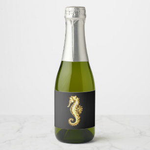 Gold Polygonal Seahorse Sparkling Wine Label