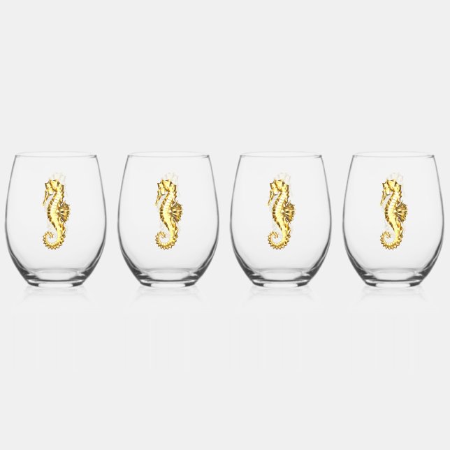Gold Polygonal Seahorse Stemless Wine Glass (Front)