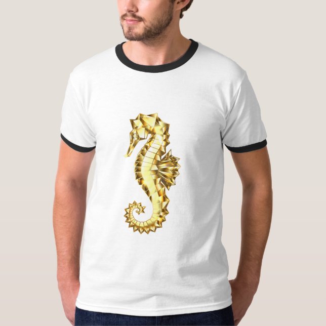Gold Polygonal Seahorse T-Shirt (Front)