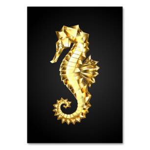 Gold Polygonal Seahorse Table Number