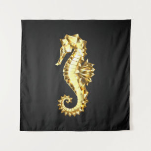 Gold Polygonal Seahorse Tapestry