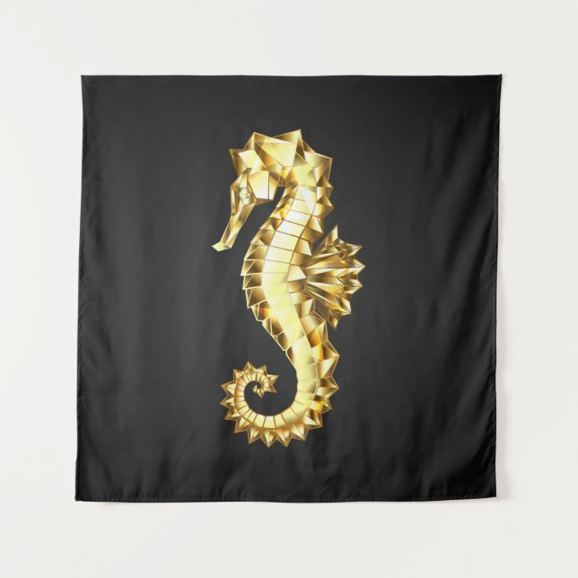 Gold Polygonal Seahorse Tapestry (Front)
