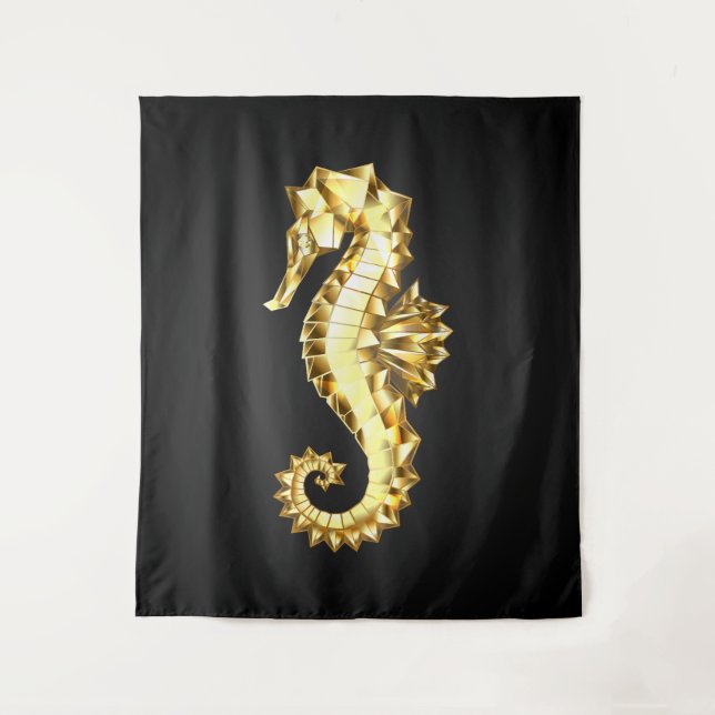Gold Polygonal Seahorse Tapestry (Front)