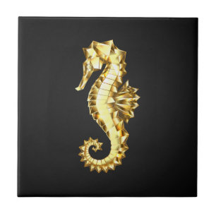 Gold Polygonal Seahorse Tile