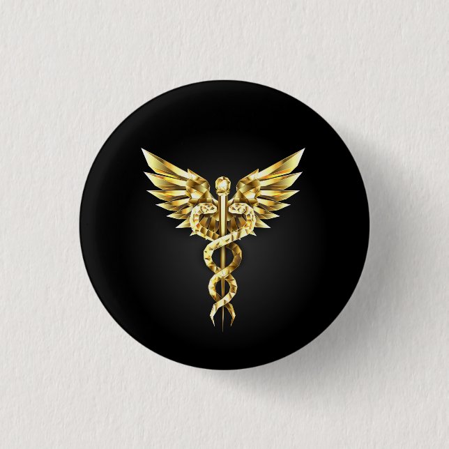 Gold Polygonal Symbol Caduceus 3 Cm Round Badge (Front)