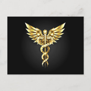 Gold Polygonal Symbol Caduceus Announcement Postcard