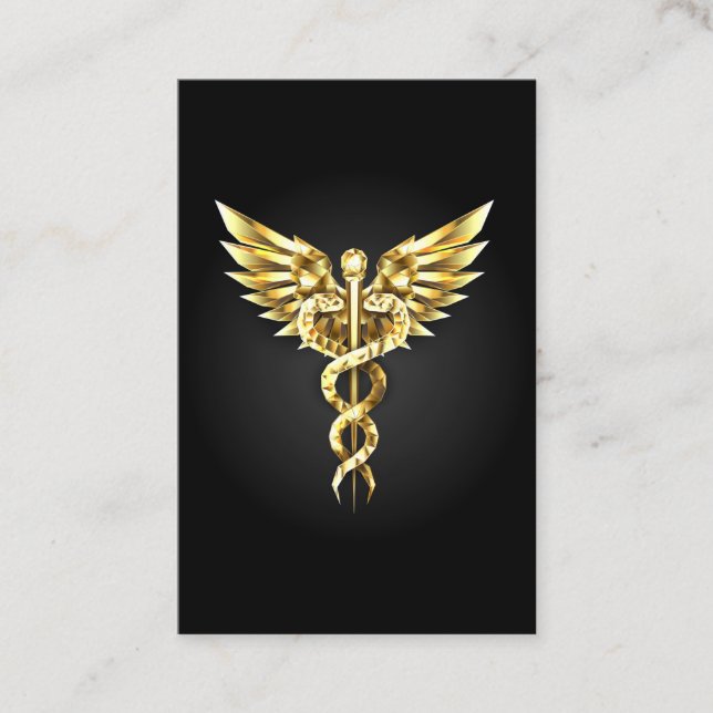 Gold Polygonal Symbol Caduceus Appointment Card (Front)