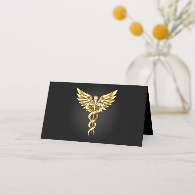 Gold Polygonal Symbol Caduceus Appointment Card (Front)