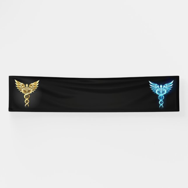 Gold Polygonal Symbol Caduceus Banner (Horizontal)