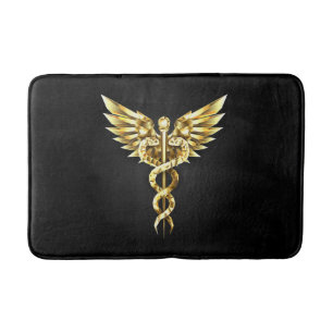 Gold Polygonal Symbol Caduceus Bath Mat