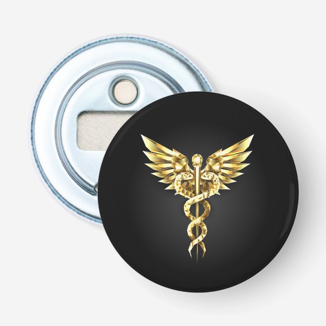 Gold Polygonal Symbol Caduceus Bottle Opener (Front)