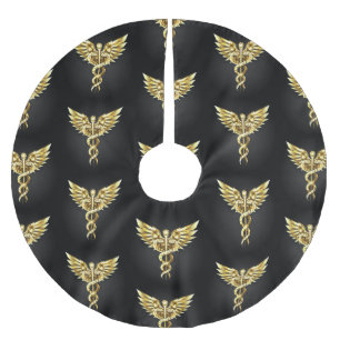 Gold Polygonal Symbol Caduceus Brushed Polyester Tree Skirt