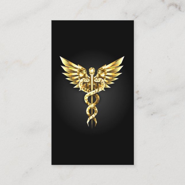 Gold Polygonal Symbol Caduceus Business Card (Front)