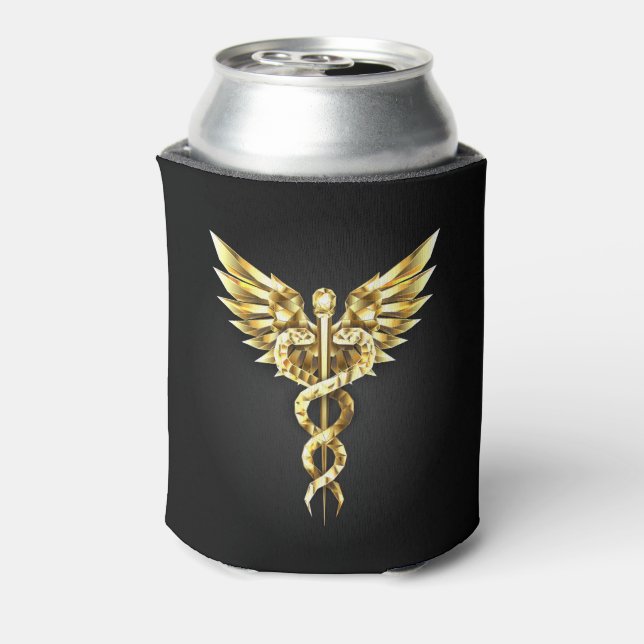 Gold Polygonal Symbol Caduceus Can Cooler (Can Back)