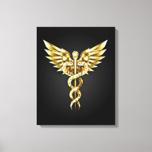 Gold Polygonal Symbol Caduceus Canvas Print