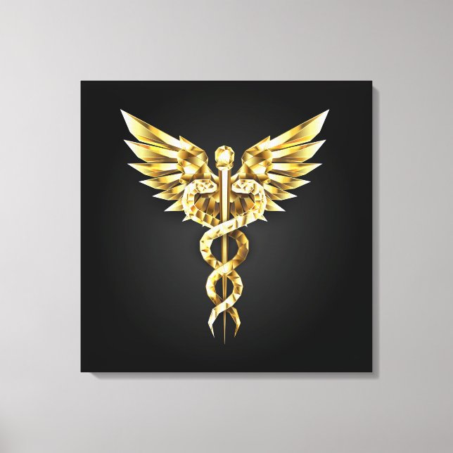 Gold Polygonal Symbol Caduceus Canvas Print (Front)